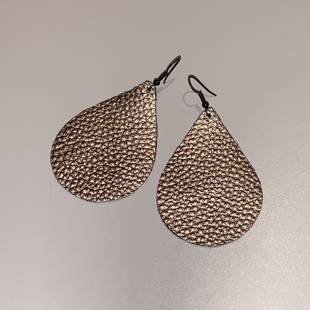 Vegan Leather Metallic Rose Gold Earrings Handmade